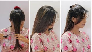 How to cut your own hair at home  Side swept bangs Flicks  Rinkal Soni [upl. by Nylknarf]