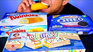 ASMR LITTLE DEBBIE BIRTHDAY CAKES OREO TWINKIES EATING SWEETS CANDY SOUNDS [upl. by Aihsenor218]