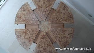 Expanding circular dining table in burr poplar and elm [upl. by Nalak399]