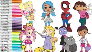 Coloring Book Compilation for Kids Disney Princess Vampirina Spiderman Butterbeans Cafe Shopkins [upl. by Scammon409]