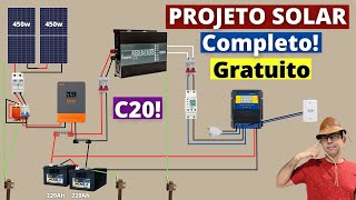 Projeto Solar OFF GRID COMPLETO Duas Placas de 450w Controlador de 60A MPPT  Dimensionamento Total [upl. by Ariuqahs]