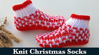 Knit Christmas Slipper Socks on Two Needles  Knit Santa Socks on Two Needles [upl. by Litch]