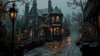 Dark Academia and Eerie Ambience  A Cozy Bookshop in the Gloom  Eerie Old Town Ambience with Rain [upl. by Idnam266]