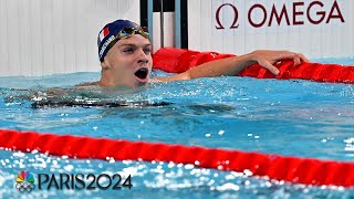 Leon Marchand pays off expectations with OLYMPIC RECORD in 400m IM victory  Paris Olympics [upl. by Nnyloj]