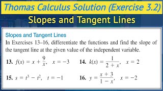 Slope of the tangent line urdu hindi  Thomas calculus exercise 32 Q13 to Q16  Lec 14 [upl. by Tucker]