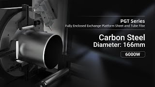 AORECutting 6kW PGT Series cutting of a 166mm diameter carbon steel pipe [upl. by Yellac]