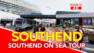 SOUTHEND ON SEA  Full tour of Southend On Sea Beach and Seafront  Essex England 4K [upl. by Yelkrab]