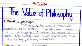 The Value of Philosophy PHIL211A 3rdsemester punjabuniversity pu [upl. by Frankhouse]