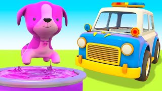 The puppy needs help Police car cartoon for kids Helper Cars ready to go Cars and trucks for kids [upl. by Neddra812]