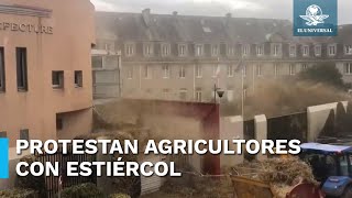 Lanzan estiércol a edificios de gobierno en Francia [upl. by Eibreh]