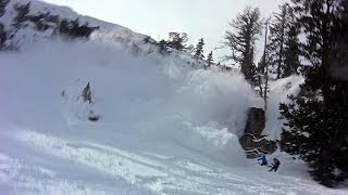 Avalanche rips snowboarder off huge cliff near Brighton Ski Resort [upl. by Blaseio]