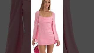 Jazlyn Foil Flare Sleeve Bodycon Dress in Pink [upl. by Pirzada]