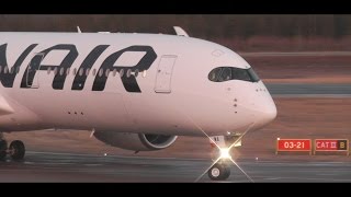 Finnair Airbus A350900 OHLWA visits Rovaniemi Airport [upl. by Ahsienet]