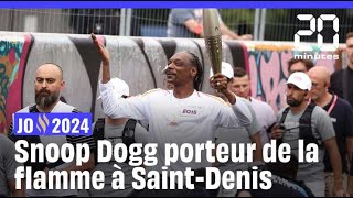 JO 2024  les images de Snoop Dogg porteur de la flamme à SaintDenis [upl. by Brynna]