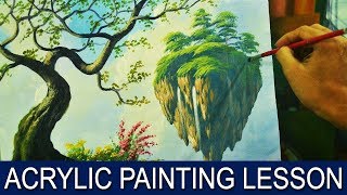 Acrylic Landscape Painting Lesson  Surreal Floating Island in Step by Step Tutorial by JM Lisondra [upl. by Norb]