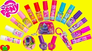 My Little Pony Beauty Set 14 Nail Polishes and Lip Balms with Trolls and Surprises [upl. by Holmann]