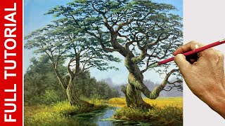 Tutorial  Acrylic Landscape Painting  Tale of Two Trees  JMLisondra [upl. by Bostow]