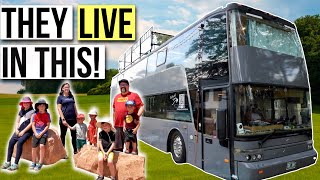 Family of 8 LIVING in a Two Story RV  DOUBLE DECKER BUS TOUR [upl. by Ahsilad]