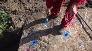 Blasting a small trench through Granite for a sewer connection [upl. by Yerkovich]