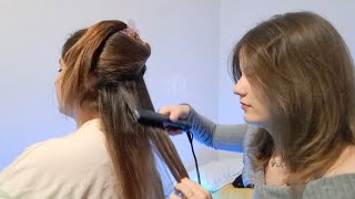 ASMR perfectionist hair straightening and styling no talking [upl. by Arutnev]