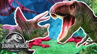 Dinosaur Battles TRex VS Triceratops VS Pteranodon  Jurassic World  Mattel Action [upl. by Fried]