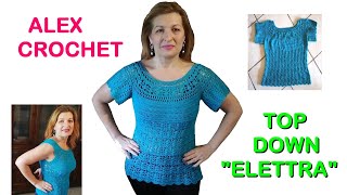 TUTORIAL MAGLIA UNCINETTO quotELETTRAquot top down facile tutte le taglie ALEX CROCHET [upl. by Adnowat]