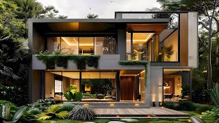 Sleek Modern Home with Glass Walls amp Wooden Accents  Tropical Greenery  4DX DESIGN [upl. by Peonir634]