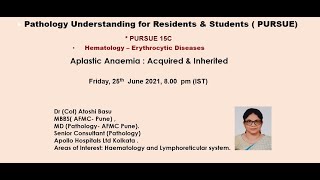 Pursue 15 C Uploaded Hematology – Aplastic Anemia  Acquired amp Inherited [upl. by Aseuqram427]