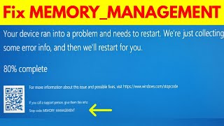 Fix windows 1011 blue screen stop code memory management error  MEMORYMANAGEMENT [upl. by Nafis]