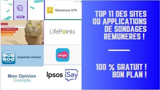 TOP 11 DES SITES OU APPLICATIONS DE SONDAGES REMUNERES  100  gratuit  Bon plan [upl. by Yeldud]