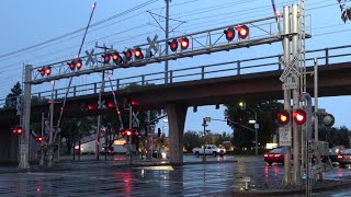 Railroad Crossings With Double Overhead Cantilevers Towers On One Side Compilation 4K [upl. by Hselin156]