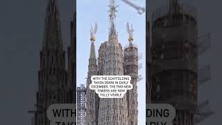 Barcelonas Sagrada Família lits up its two new towers [upl. by Avid252]