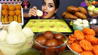 Eating RasgullaRasmalaiGulab JamunMotichur LadduKheerJalebi Indian Sweets ASMR Eating Mukbang [upl. by Anoblav]