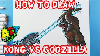 How to Draw KONG VS GODZILLA JUMPING WITH HIS AXE [upl. by Ivens]