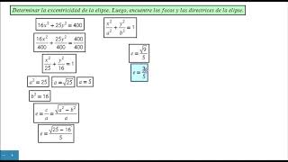 Determinar la excentricidad focos y las directrices de la elipse ejemplo 1 [upl. by Heringer]