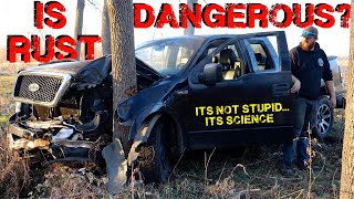 How Safe Is a SEVERELY Rusted Frame  REAL Crash Tests  Cornfield Science [upl. by Cris]