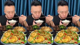 ASMR MUKBANG eating show fried noodles roasted pork fish sauce meatball rice vegetable [upl. by Ailes]