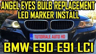 BMW E90 E91 LCI Angel Eyes Bulb Replacement  Led Marker Install H8 120W [upl. by Wales419]