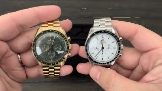 A Quick Look at my Omega Speedmaster Collection Including the NEW White Dial Speedy [upl. by Atillertse]