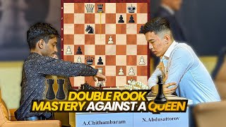 Double Rook Mastery against Queen  Aravindh v Abdusattorov  10th Gashimov Memorial [upl. by Ennovyhs366]