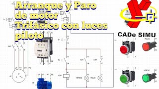 Simulación en Cadesimu de Arranque y Paro de motor trifásico con piloto de luces  Parte 1 de 2 [upl. by Llemart594]