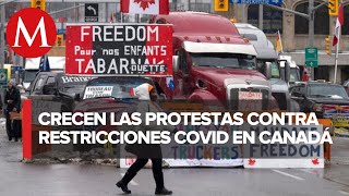 Protestas anticonfinamiento en Canadá dan impulso a movilizaciones en en el mundo [upl. by Akissej]