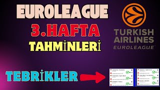 3HAFTA EUROLEAGUE TAHMÄ°NLERÄ°  EUROLEAGUEDE HAFTANIN BANKOLARI  15 EKÄ°M SALI Ä°DDAA TAHMÄ°NLERÄ° [upl. by Nelie]