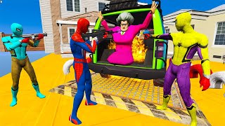 Scary Teacher 3d  Spideman vs Scary Teacher  Teachers car was burned JumpFails  Game Animation [upl. by Delos990]