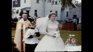 Vintage 1950s Catholic May crowning Mary statue flowers First Communion home movie clip New Jersey [upl. by Maddy]