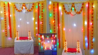 varalakshmi Pooja backdrop decoration ideasGanesh chaturthi decorationJanmashtami decoration [upl. by Eenobe]