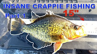 Catching MONSTER 15quot Crappie New Lake Ice Fishing 2021  2022 Maine Humminbird Helix 7 Part 1 [upl. by Aliuqat22]