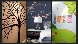 Wall painting tree design ideas  Wall art tree designs [upl. by Arinaj]