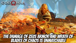 THE DAMAGE OF ZEUS ARMOR AND WARTH OF BLADES OF CHAOS IS UNMATCHABLE  GOW 2018 NG [upl. by Mendy]