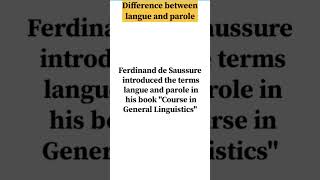 Difference between langue and parole Ferdinand de Saussure [upl. by Eenattirb341]